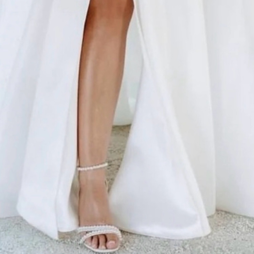 Badgley Mischka Pearl-Strand Block Heel Sandals in White